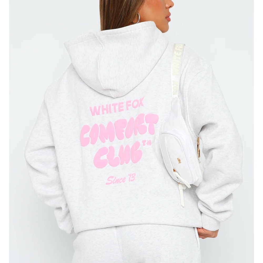 White Fox Boutique Light Gray Hoodie with Pink Accents